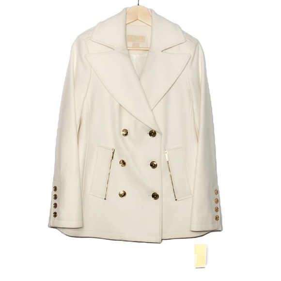 Michael Kors Zip Pocket Wool Blend Ivory Peacoat - Picture 3 of 7